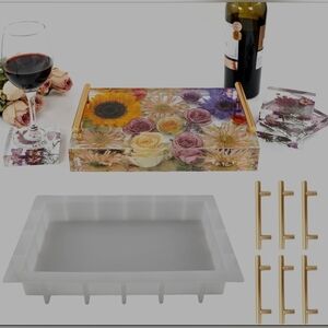 8 X 12 DEEP Resin Tray With Coasters And Handles Set Brand New!